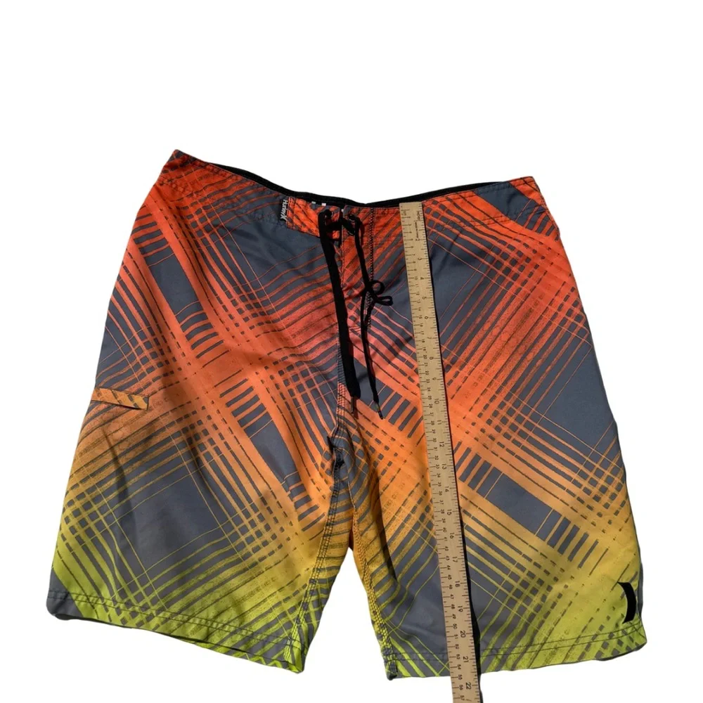 Hurley‎ Men’s Board Shorts Size 36 Gray Yellow Orange | Surf Swim Trunks Y2K